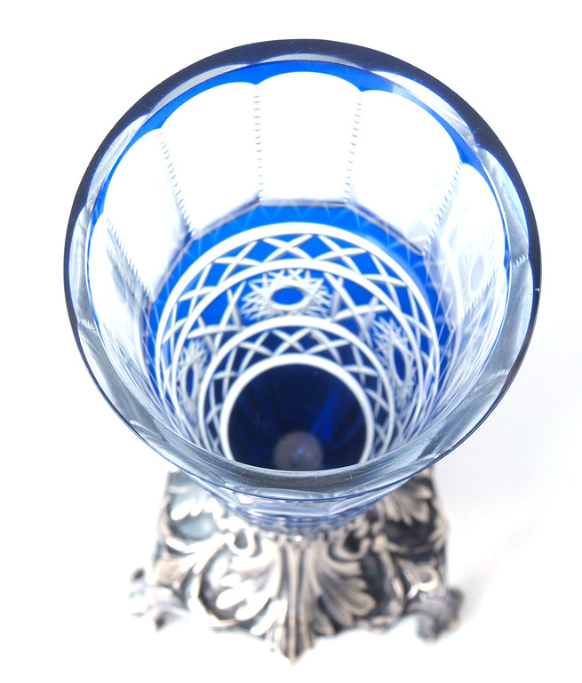 The colored crystal vase with silver plated metal