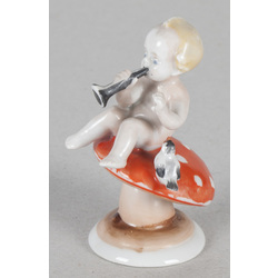 Porcelain figurine „Boy with a pipe and bird on mushroom”