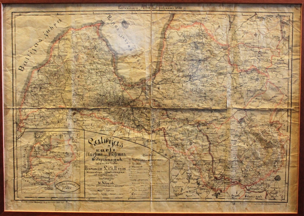 Latvijas karte - Kurzeme, Vidzeme un Vitebskas guberņa