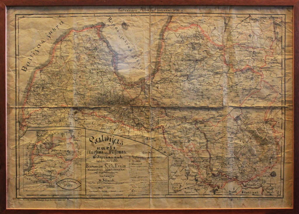 Latvijas karte - Kurzeme, Vidzeme un Vitebskas guberņa