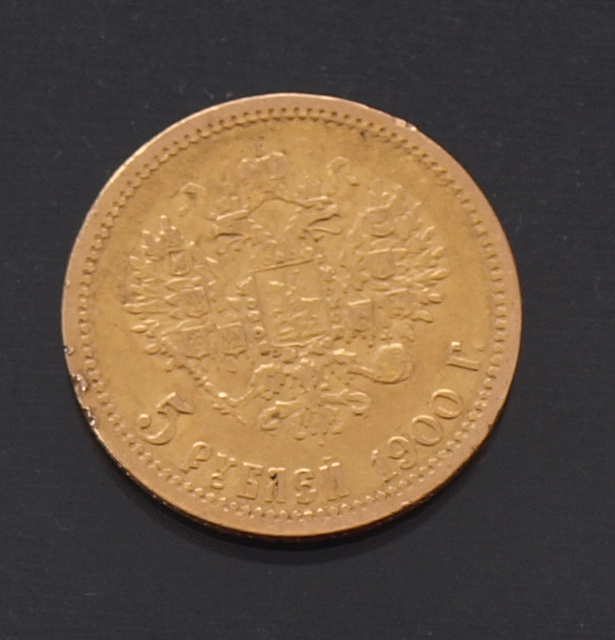 Zelta 5 rubļu monēta, 1900