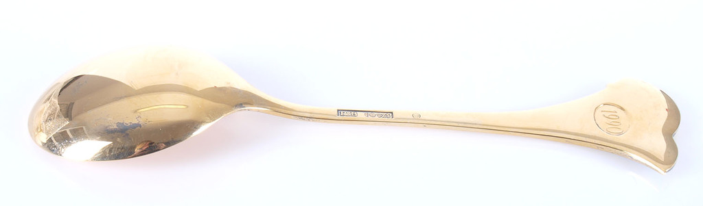 Large guilded silver spoon with 1 color of enamel ”Gulls”