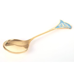 Large guilded silver spoon with 1 color of enamel ”Gulls”