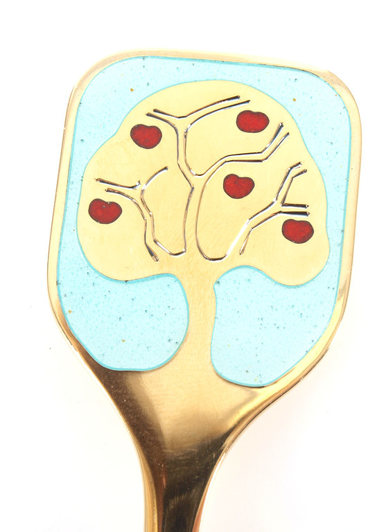 Large guilded silver spoon with 2 color of enamel “Appletree”