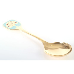 Large guilded silver spoon with 2 color of enamel “Appletree”