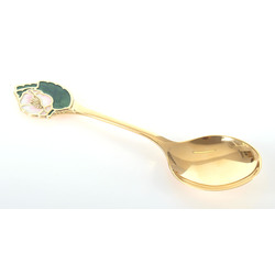 Large guilded silver spoon with 2 color of enamel “Dogrose”