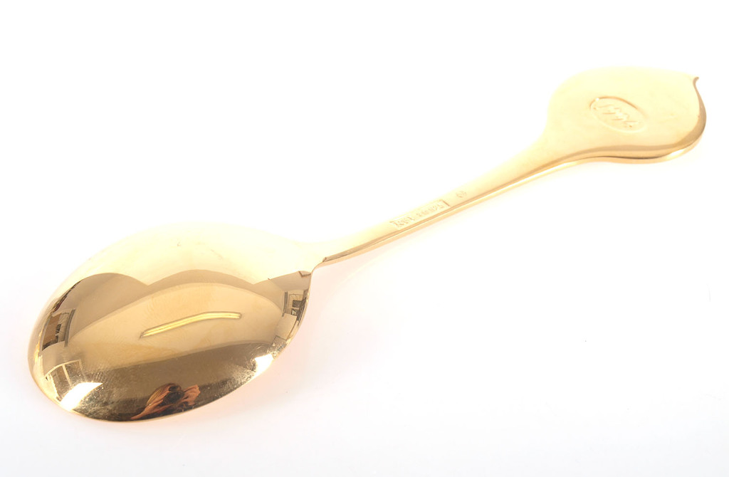 Large guilded silver spoon with 2 color of enamel  “Swan”