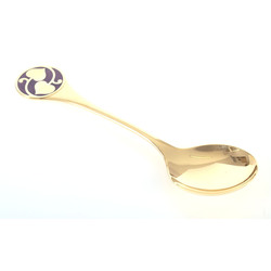 Large guilded silver spoon with 1 color of enamel ”Heart's”