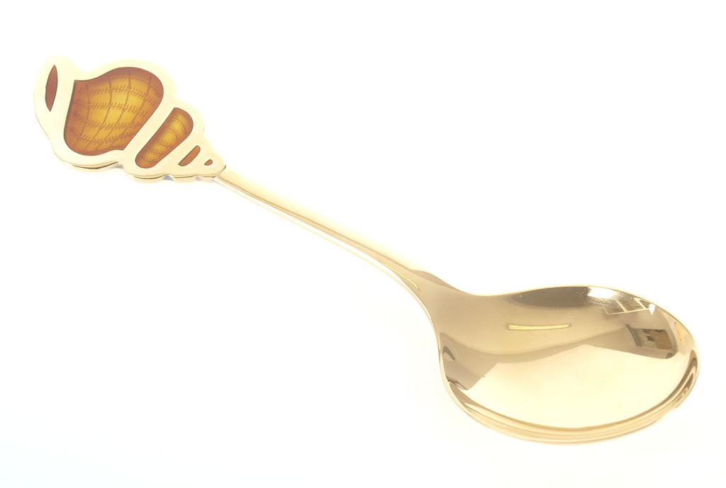 Large guilded silver spoon with 1 color of enamel ”Snail”