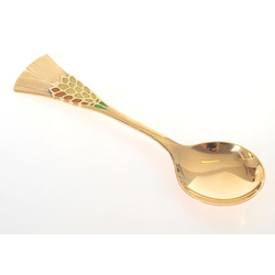 Small guilded silver spoon with 3 color of enamel ”Ear”