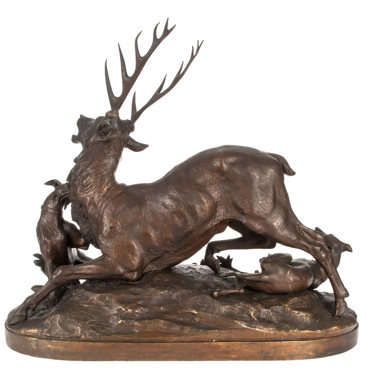 Spelter figure 'Deer with dogs'