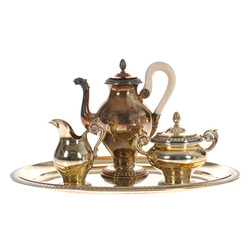 Gilded silver set - coffee pot, cream bowl, sugar-basin and tray