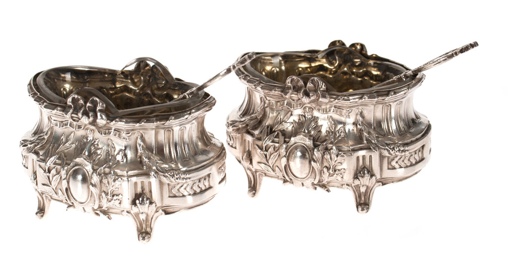 Барокко набор Серебряные чашки для специй - 2 чашки и 2 ложки в стиле барокко