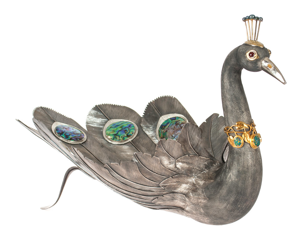 Silver vase 'Peacock'