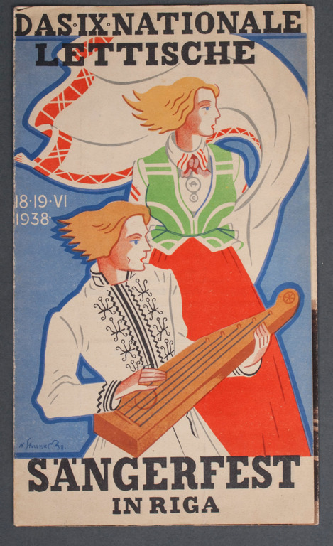 Buklets „Dziesmuvētki Rīgā (Sangerfest in Riga)” ar N.Strunkes zīmējumu