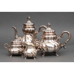 Silver cofee/tea set – cofee pot, tea pot, sugarbasin, utensil for cream