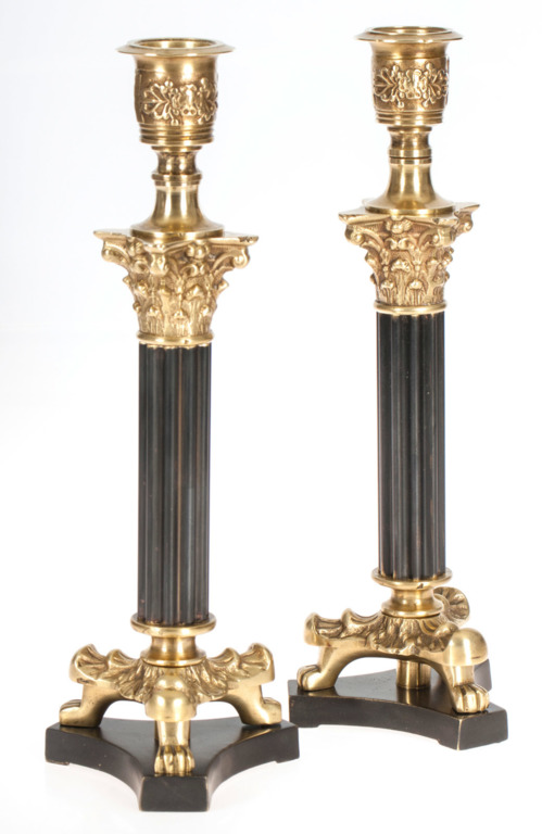 Two Empire style bronze candlesticks
