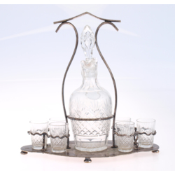 Crystal decanter with 6 cups un and silvered 