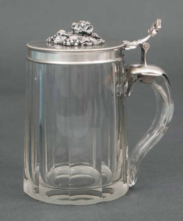 Glass beer mug with silver finish