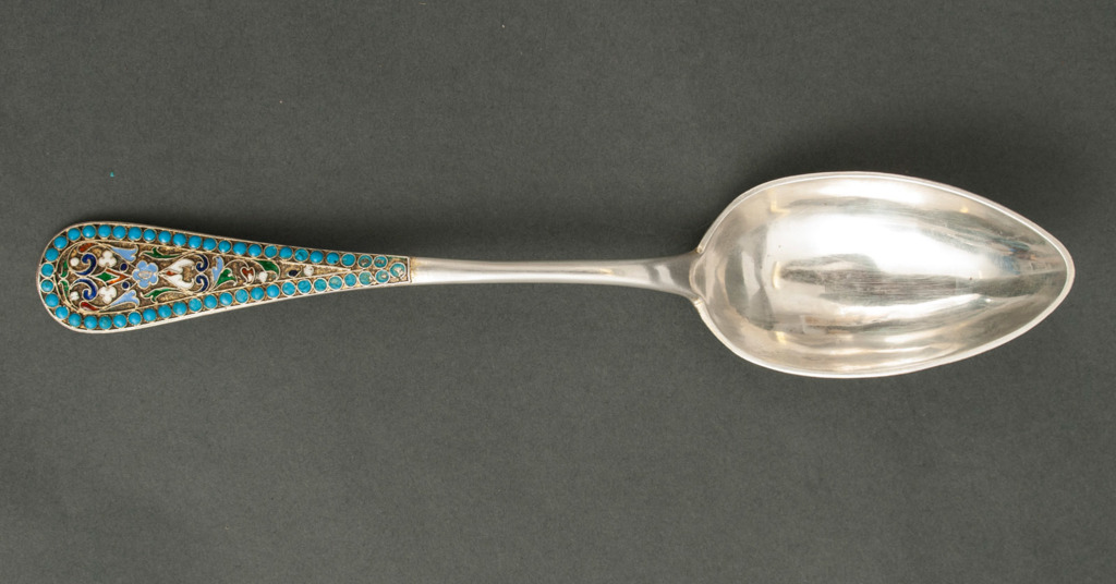 Silver spoon with 6 colours enamel