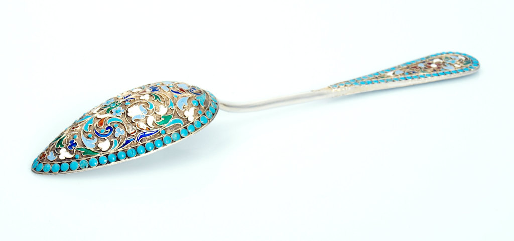 Silver spoon with 6 colours enamel