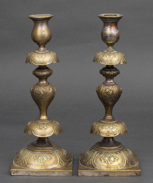 Couple of silver plated brass candlesticks
