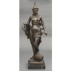 Bronze figure on marble base 'Hunting Goddess Diana'