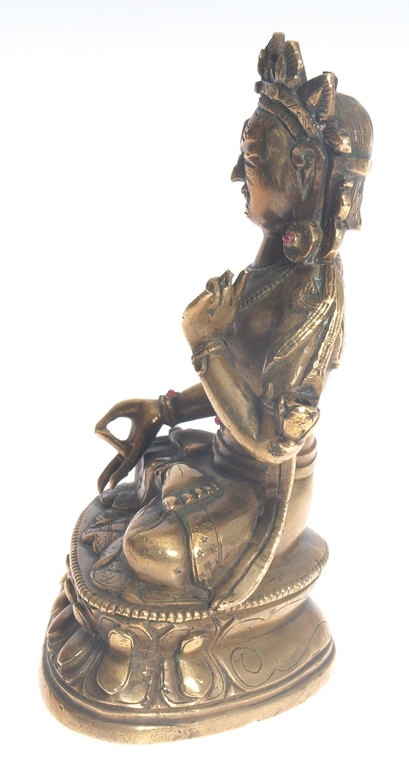 Antique Tibetian Buddhism gilt bronze figure with seven stones White Tara 