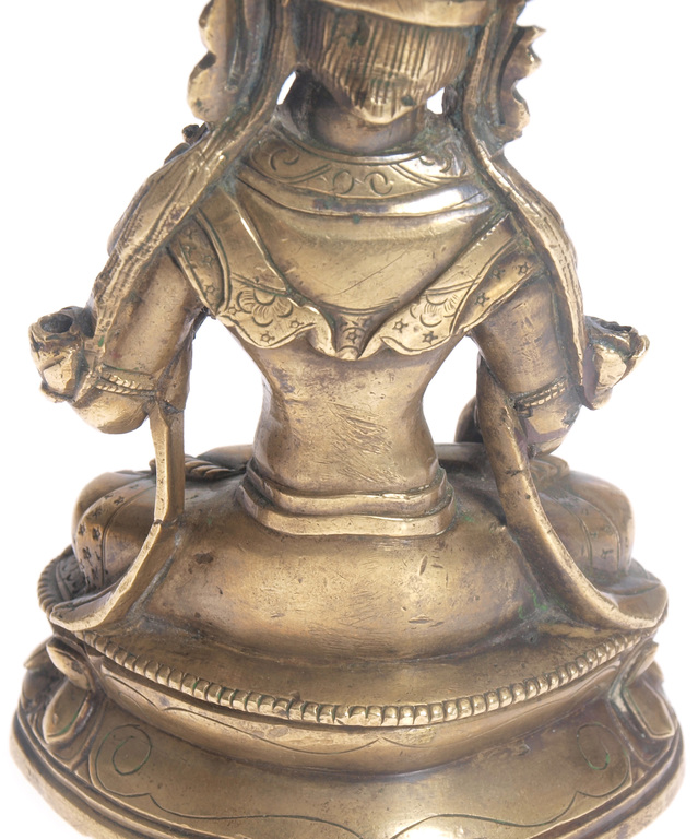 Antique Tibetian Buddhism gilt bronze figure with seven stones White Tara 