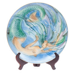 Painted porcelain plate 'Mermaid'