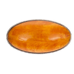 Austrian pressed amber Egg Yolk Butterscotch brooche with silver case
