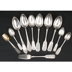 Silver tableware - 10 spoons and 1 fork