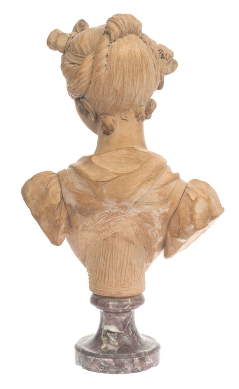Terracotta female bust on marble base