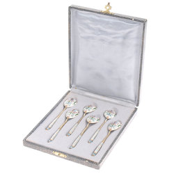 Gold-plated silver spoons with enamel in original box (6 pcs.)