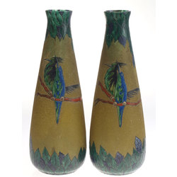Pair of Bird Vases by Daum/Leune  