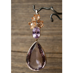 Gold pendant with amethyst and kunzite