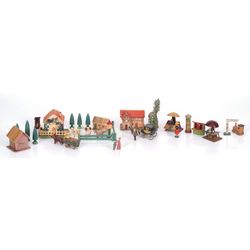 Vintage miniature wood and penny toy collection, Germany