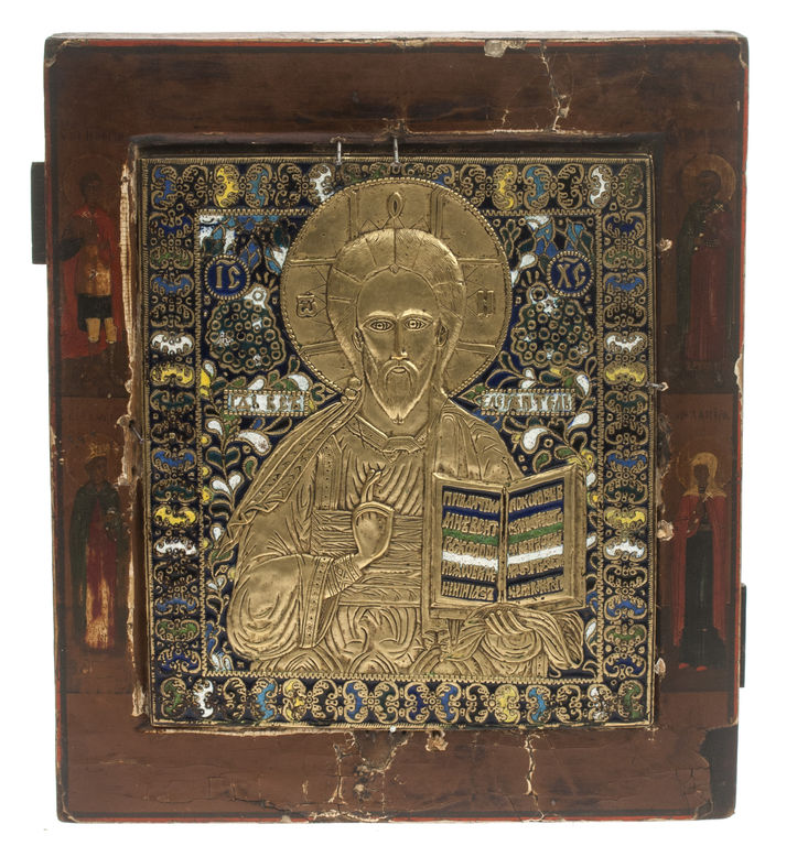 Bronze icon with colored enamels