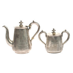 Silver set - sugar basin, teapot