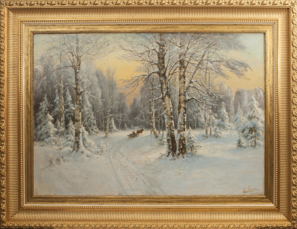 Winter landscape with a cart