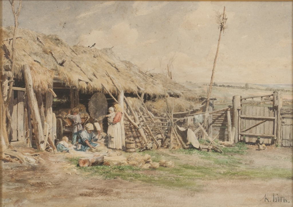 Country farm with peasant family