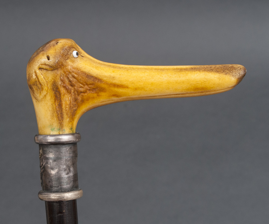 Walking stick with silver-plated metal and handle made from ivory