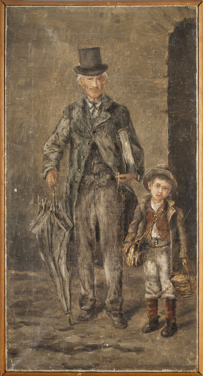 A man with a cylinder and a boy