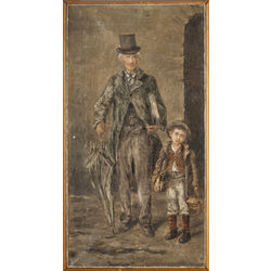A man with a cylinder and a boy