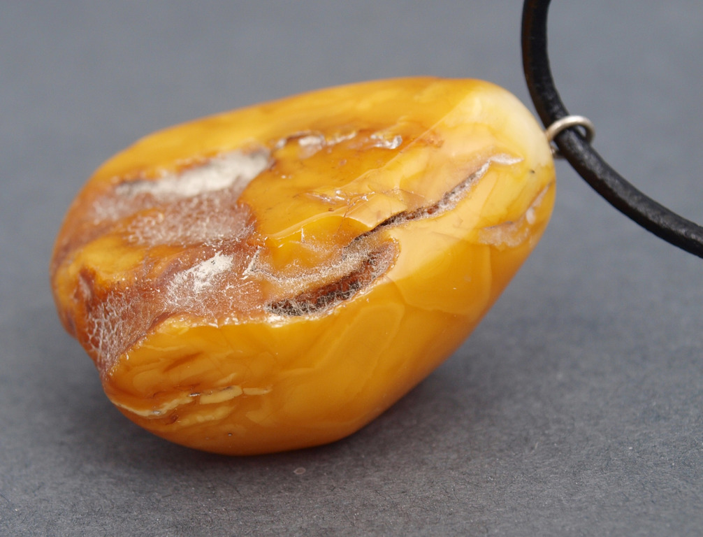 Antique Natural Baltic egg yolk butterscotch amber pendant with twine, 15.20 g