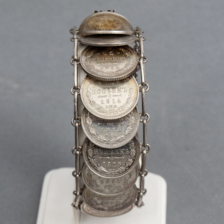 Silver bracelet made of various 15 kopeck coins