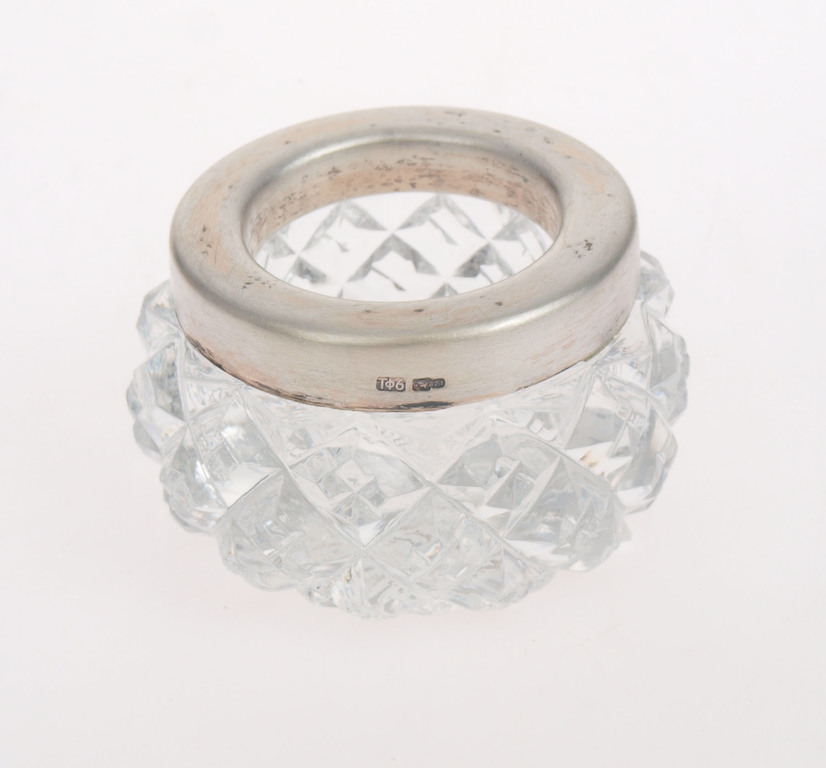 Crystal utensil for spices with silver finish