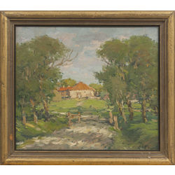 Landscape with a red house