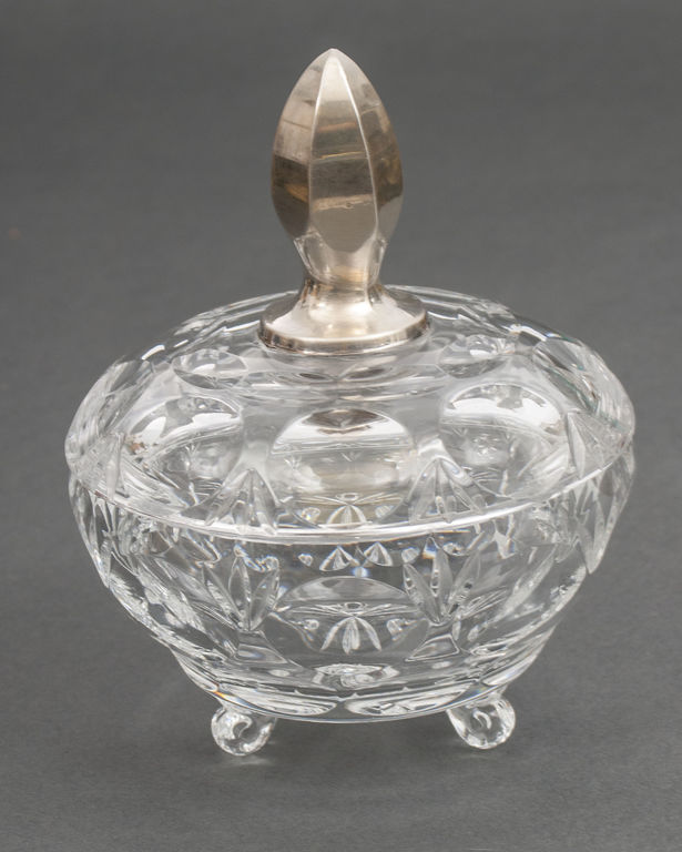 Crystal candy bowl with lid and silver handle