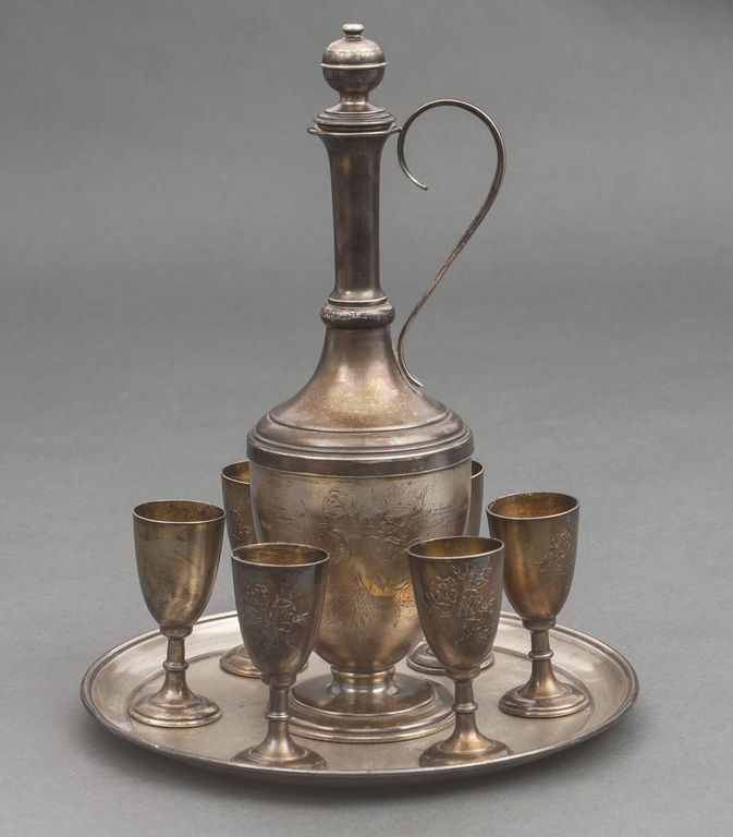 Silver set - Decanter, glasses and tray